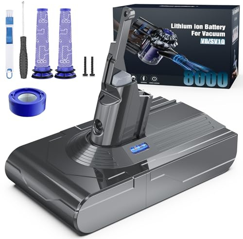 V8 Akku 8000mAh, Morpilot Ersatzakku für Dyson Absolute Animal Motorhead Exclusive Staubsauger Fluffy mit 3 Filtern