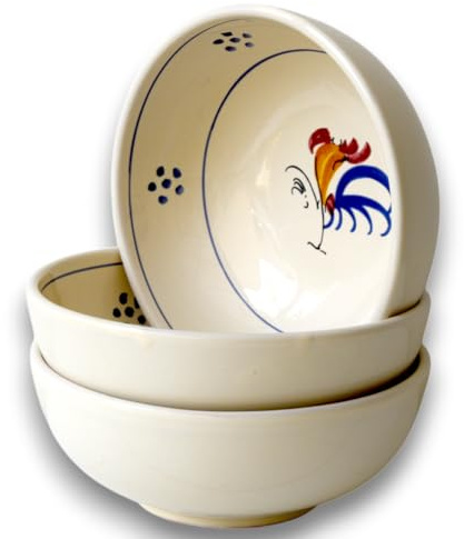 Fratelli Colì Schüssel aus Keramik mit Pugliese Hahnmotiv 3 Schüsseln Ø9cm Hergestellt in Italien im traditionellen rustikalen Stil für Suppen Salate Nudeln