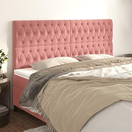 Qnhdfrt 4er Set Rosa Kopfteil Samt Höhenverstellbar 100x7x78/88 cm Bequeme Rückenlehne Modernes Bett Kopfteil Kissen mit Massiven Holzbeinen Schlafzimmer Deko