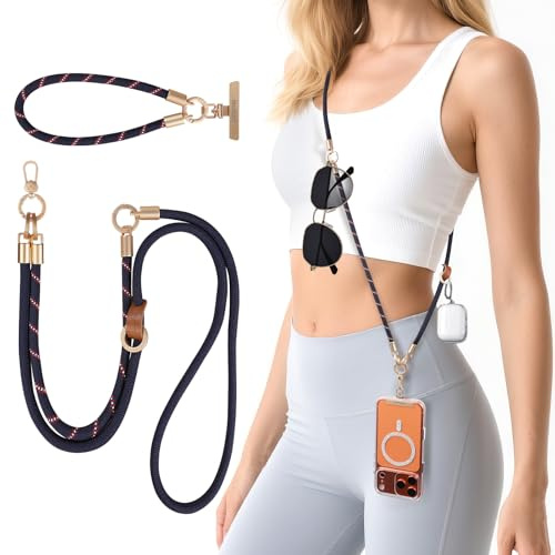 memumi 3-in-1 Handy-Gurt,Universal Handykette mit Metallschnalle, Kette um Hals & Handgelenk & Schulter, Robust Lanyard für Smartphones Airpods