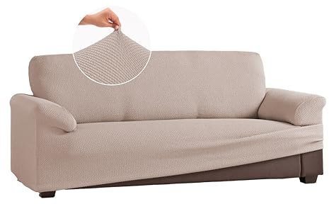 fundabel® Funda Sofá Multi-Elástica Forma, 3 Plazas (180-230cm), Lino | Tejido Jacquard Premium | Ajuste Natural | Certificada OEKO-TEX® | Fabricada en España