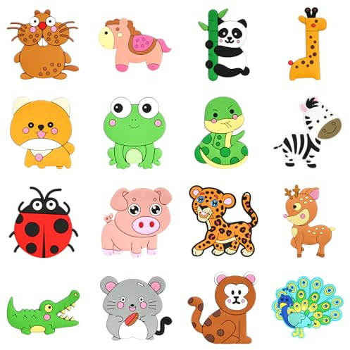 MFUSUL Magneti da frigorifero per bambini, 16 pezzi, animali zoo, giocattoli magnetici, figure decorative di animali, per lavagna bianca, lezioni prescolari, casa, aula, regalo per ragazzi e ragazze