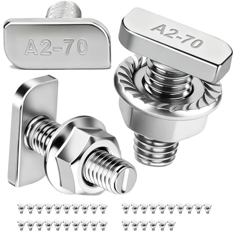 PDKKFF Lot de 36 Vis à Tête Marteau M8x20mm Acier Inoxydable A2-70, Ensemble de Vis en T avec Écrous à Bride pour Rails de Montage Solaires PV, Système Photovoltaïque, Serres et Profils en Aluminium