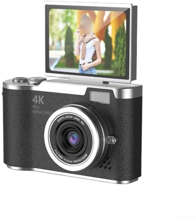 Digitalkamera, 4K 48MP 8x Zoom Kompakte Vlogging-Kamera mit 180° Flip-Bildschirm für Content Creators und Reisefotografie (Schwarz)