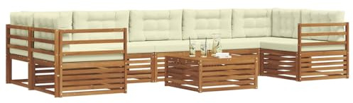 vidaXL Outdoor-Sofagarnitur mit Kissen 8 pcs Natur und Creme, Garten-Sofa, modulares Möbel, robuste Sitzgelegenheiten, Moderne Lounge für Terrassen, bequemes Set