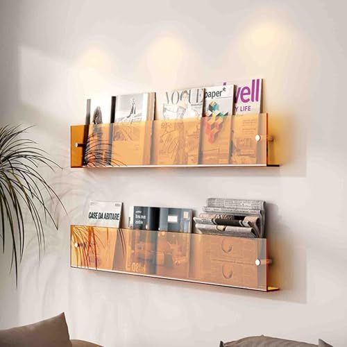 Prospekthalter aus Acryl, Wandmontierter Zeitungsständer aus Acryl, Broschürenhalter, Bücherregal, mehrfarbig, mehrere Größen(Orange,W40cm/15.7in)