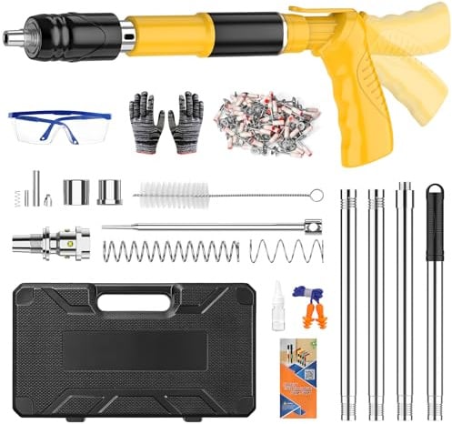 Pistola de Clavos, 5 Modos Ajustables y Mango Giratorio con Varilla de Extensión, Clavadora Hormigon para Reparaciones y Pistola Clavos para Entusiastas del Bricolaje