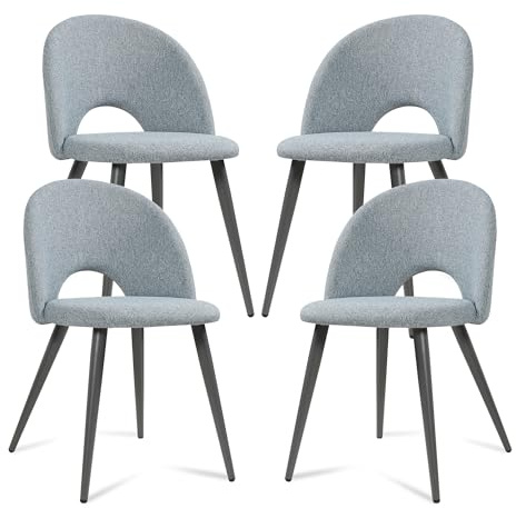 [en.casa] Esszimmerstühle Karijoki 4er Set Küchenstühle Lehnstuhl skandinavisch Polsterstuhl Webstoff mit Rückenlehne Stühle mit Metallfüße 77 x 50 x 55 cm Grau
