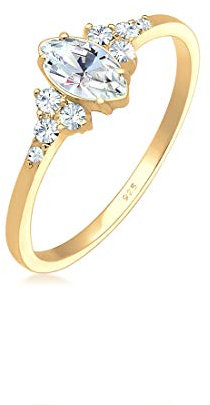 Elli Ring Damen Valentin Marquise mit Kristallen in 925 Sterling Silber Vergoldet