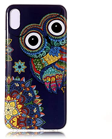 DasKAn Lumineux Schutzhülle für iPhone X/XS (5,8 Zoll), fluoreszierend, leuchtet im Dunkeln, Bunte Motive, ultradünn, weich, stoßfest, Gummi, TPU, Schutzhülle für Telefon hinten, Eule, Aztekenmuster