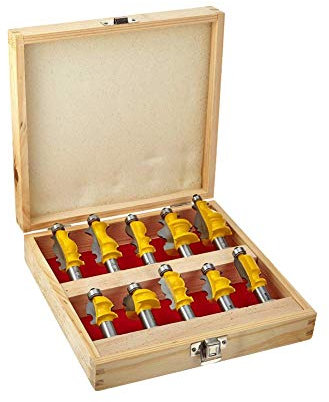 10-Piece Set. Picture Frame Wood Router Router Set in Wooden Box 1/2 Inch Shank
