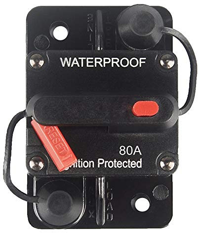 OUHL Interruttore automatico da 80 A, reset manuale, 30-250 A, per auto, camion, camper, ATV, motori marini, barche, veicoli, 12 V-48 V CC, impermeabile (80 A)