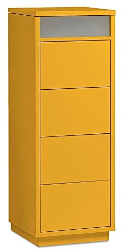 AILEENSTORE Kommode mit 4 Schubkästen, Klapp-Deckel & Dokumenten-Ablage mit Glasfenster - Schubladen-Turm - Push-To-Open Sideboard - Farbe: Orange