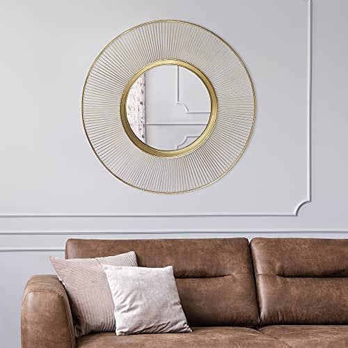 WOMO-DESIGN Dekorative Wandspiegel Belo Horizonte Ø 82cm Unikat aus Glas, Gold Metallrahmen, Runder Spiegel, Moderner Dekospiegel, Design Hängespiegel, Wandbehang Flurspiegel Badspiegel Schminkspiegel