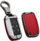 HIBEYO Étui de clé de Voiture pour Voiture Discovery 4 LR4 Compatible avec Land Rover Range Rover Sport Evoque pour Jaguar XE XF XJ F-Pace F Type F Étui de Protection en Cuir à 5 Boutons Noir/Rouge