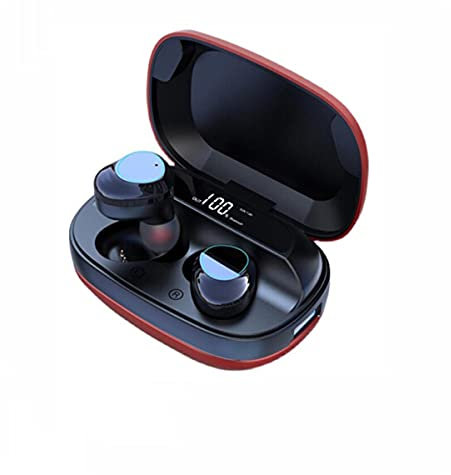 ESSONIO Wireless Earbuds Bluetooth/Kopfhörer/TWS Stereo-Ohrhörer In Ear Eingebautes Mikrofon Premium-Sound mit tiefem Bass für Kleine Größe Noise Cancelling Herren Damen(ROT)