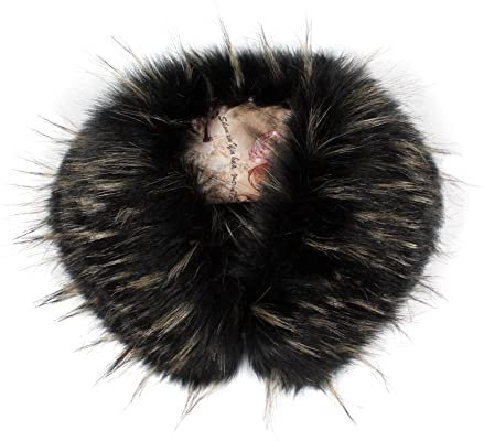 MoreChioce Kunstpelz Kragen Schal, Damen Fauxpelzkragen Faux Fuchspelz Kragen Kunstfell Winterschal Schlauchschal Abnehmbarer Warmer Plüsch Schal Bekleidungszubehör,57cm × 9,5cm Schwarz