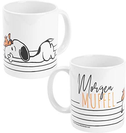 The Peanuts Tasse Snoopy - Morgen Muffel Kaffeetasse Becher Kaffeebecher aus Keramik Weiß 320 ml