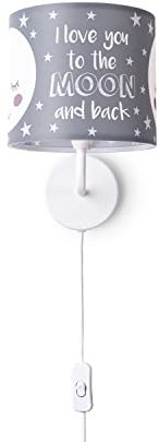 Paco Home Tischleuchte Kinderzimmer Stofflampenschirm Rund Wandleuchte Babyzimmer Mond Sterne E14 Versch. Motive, Farbe:Design 1 (Ø18 cm), Leuchtenart/Farbe:Wandleuchte - Weiß