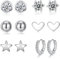 Aucuu 6 Pares Pendientes de Tuerca de Plata, Pendientes Piercing Oreja 925 para Mujer, Pendientes de Aro de Amor con Circonita Estrella, Regalo de Día de La Madre con Cajas-Plata