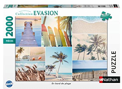 Nathan 87310 Puzzle 2000 Teile am Strand, Erwachsene und Kinder ab 14 Jahren, hochwertiges Puzzle für perfekte Unterbringung