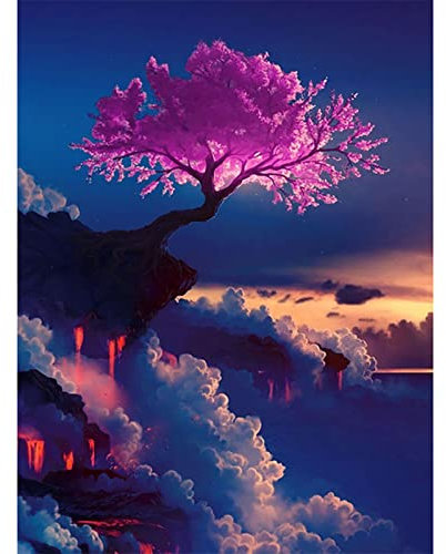 Hyanun Diamant Painting Bilder Groß Kirschbaum 24x36in Diamant Malerei,DIY Diamant Gemälde Vollbohrer Kristall Strass Stickerei Kreuzstich Kunst Handwerk Geschenk Wanddekoration 60x90cm