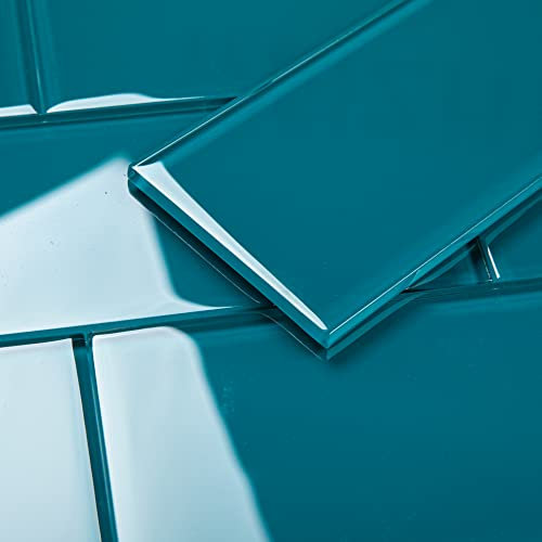 Lovdeco Glas-U-Bahn-Fliesen, 10,2 x 30,5 cm, für Badezimmer, Küche, Spritzwand, dunkles Blaugrün (12 Stück, 4 m²)