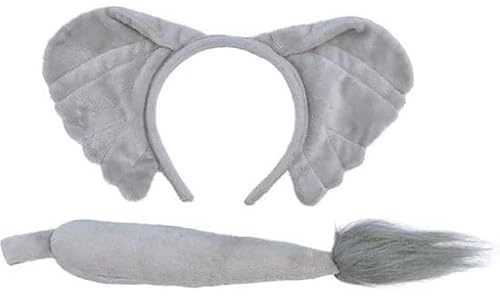 jokeshop Elephant Set (Grey Ears & Tail) Adults Safari Animal Headband Accessory Dumbo World Book Day Fancy Dress
