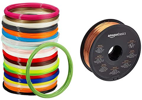 Amazon Basics 3D-Drucker-Filament aus PLA-Kunststoff, 1,75 mm, 22, 1,25 kg & 3D-Drucker-Filament aus SILK-PLA-Kunststoff, 1,75 mm, 1-kg-Spule, kupferfarben