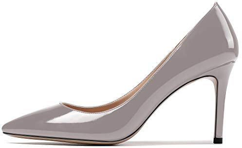 Zamikoo Damen Pumps High Heels,Spitz Pointed Toe Pumps mit Absatz,Elegant Stilettos Schuhe Hochzeit Klassische Pumps Lack Grau EU40