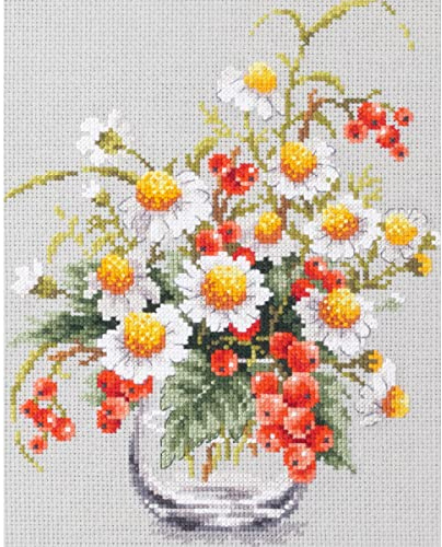 Magic Needle 100-012 ZW Kamille und rote Johannisbeere Kreuzstichset mit Zählmuster Zweigart Edition, Baumwolle, multifarbig, 18x23cm