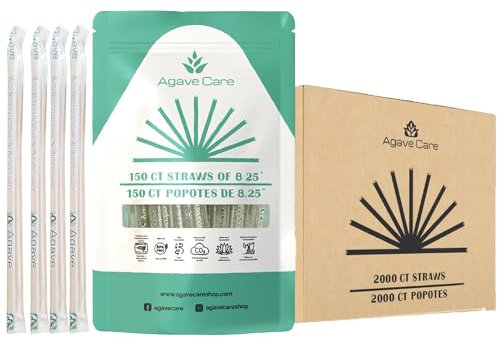 Agave Care 2000 Stück 21 cm biologisch abbaubare verpackte Strohhalme mit Agavenfasern – eine natürliche, umweltfreundliche Option, kompostierbar, gesünder, sicherer und wiederverwendbarer