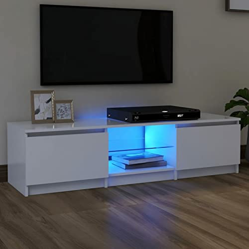 MOONAIRY Meuble TV avec lumières LED Blanc 140x40x35,5 cm,Meuble TV,Meuble TV Moderne,Meuble de Salon