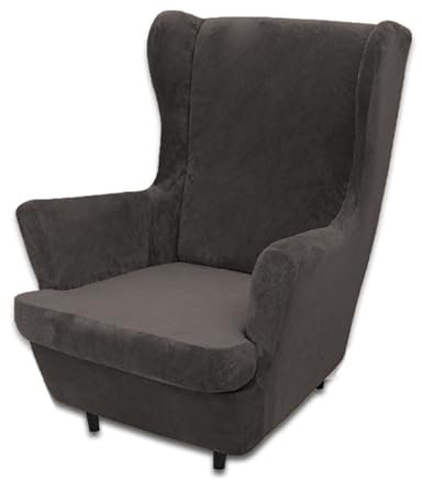 Ohrensessel Überzug Samt 2-Teilig, Sessel-Überwürfe Bezug, Elastisch Schonbezüge, Stretch Tiger Stuhlbezug Mit Armlehne Hohe Rückenlehne, Dark Gray