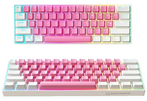 KRAKEN KEYBOARDS SAKURA Edition Kraken Pro 60 | White & Pink 60% HOT SWAPPABLE Mechanical Gaming Keyboard for Gaming On PC, Xbox, Playstation & MAC (Sakura | Silver Switches)