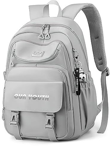 DORRISO Groß Rucksack Damen 15.6 Zoll Laptop Schulrucksack mit Mehrere Taschen Backpack für Reisen Draussen Lässig Täglich Wasserdicht Mädchen Teenager Daypack Grau