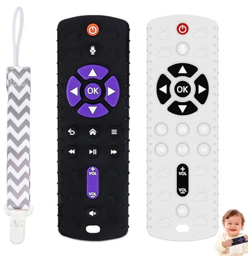 GOQELK Beißring Fernbedienung, Zahnungshilfe Aus Silikon - Beißspielzeug Für Junge Mit Anti-Verlorenseil | 2 Stück