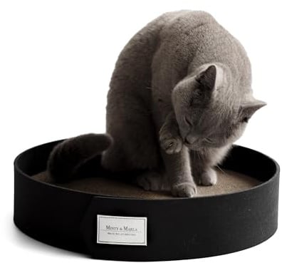 Minty&Marla® | Kratzbrett inkl. Katzenminze | Kratzmöbel für Katzen | Kratzpappe | Stylisches Kratzboard Katze | Katzenbett für Katzen mit Filzrand | Schlafplatz und Kratzmöglichkeit | Schwarz