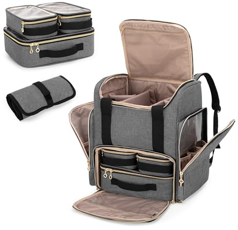 Luxja Kosmetikkoffer Make Up Rucksack für Kometik, Kosmetik Organizer Tasche für unterwegs, Grau