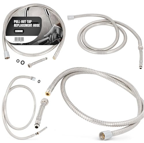 Tuyau de Douche 150 cm Rechange Robinet de Cuisine Connexion Universelle Acier Inoxydable Chrome Métallique Renforcé Flexible Anti-Torsion Anti-Pliure