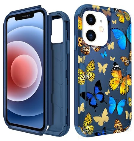 Pegmode for iPhone 11 Case,Heavy Duty Protective Cute Blue Butterflies Phone Cover for Women Men Girls Boys Hard Cases for Apple 11