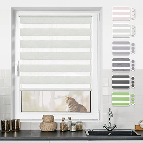 Doppelrollo Klemmfix ohne Bohren Rollos für Fenster ohne Bohren mit Bohren Leinen B45 x H210cm -Stoffbreite 41cm Rollo Fensterrollo Klemmrollos Fensterrollo innen lichtdurchlässig & verdunkelnd