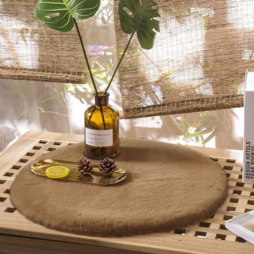 Teppich Wölkchen Tapis Moelleux en Fausse Fourrure - Fourrure De Lapin, Fourrure Courte, Tapis À Poils Longs pour Salon Ou Chambre À Coucher - Brun - 30cm Rond