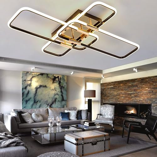 SXLXQM Deckenlampe LED 86W Wohnzimmer Deckenleuchte Modern Schwarz Gold Metall Design Wohnzimmerlampe mit Fernbedienung für Schlafzimmer Esszimmer Küche Kinderzimmer