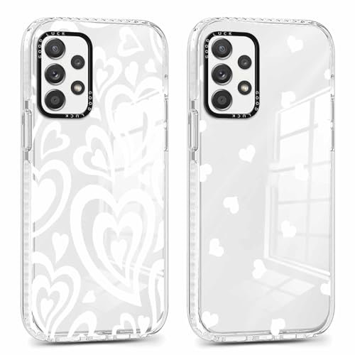 Xylota 2 Stück Transparent Handyhülle für Samsung Galaxy A52 5G 6,5 Hülle, Durchsichtig Aesthetic Liebesherz Muster Case, Weich Silikon Dünn TPU Stoßfeste Kratzfest Schutzhülle Frauen Mädchen Cover