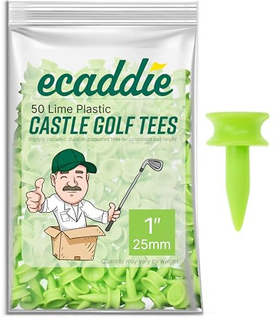 ECADDIE Green Golf Tees 25mm (50 Pack) - Green Castle Golf Tees Excellent as Iron Tees, Small Golf Tees Plastic Material With Green Tees Golf Castle Tee Design for Consistent Golf Tee Height