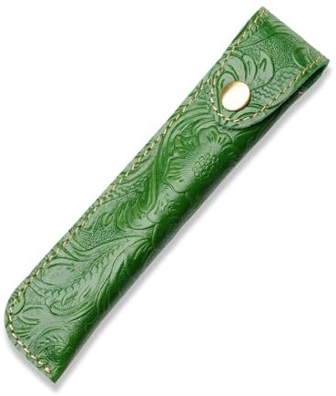 Kaizuca Leather Pen Case Holder, Protective Pen Case, Fountain Pen Holder Case, Carving Craft, with Metal Button, Genuine Leather Handmade, Portable, for Stylus Touch Pen, Ballpoint Pen(Green)