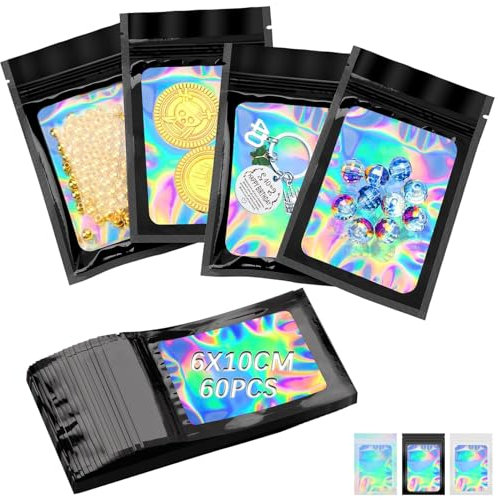Mylar Bags 60 Stück Wiederverschließbare Beutel 6 * 10cm Mit Transparentem Fenster - Folienbeutel Zip Baggies Für Schmuck, Süßigkeiten, Kekse, Wimpern (Schwarz)