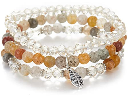 FULU AUTUMN Perlenarmband Stretch Damen Armband Mehrschichtiges Boho Modeschmuck für Mama Oma und Frau Geburtstagsgeschenk(Brown)