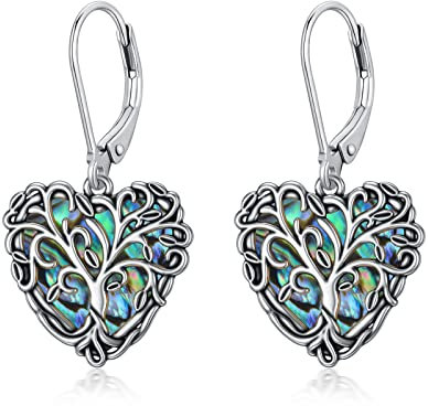 Lebensbaum Ohrringe 925 Sterling Silber Baum des Lebens Abalone Leverback Ohrhänger
